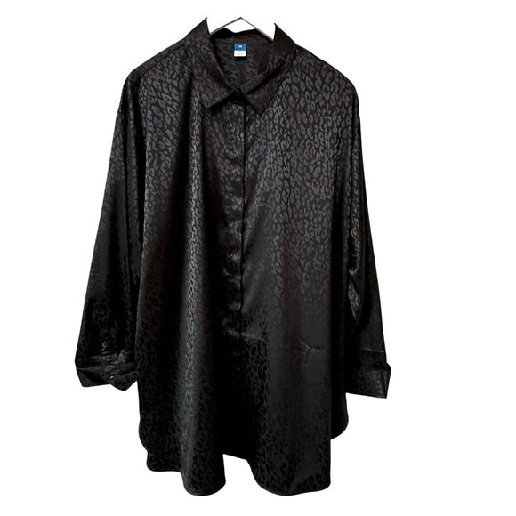 OLD NAVY Blouse Plus Size 2X Black Satin Leopard Long Sleeve Buttonup Shirt NWOT - Picture 10 of 11